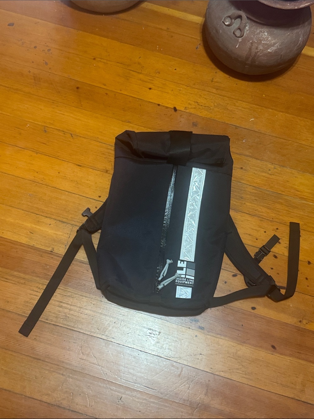 Black Roll-Top Backpack with Reflective Stripe - Branding